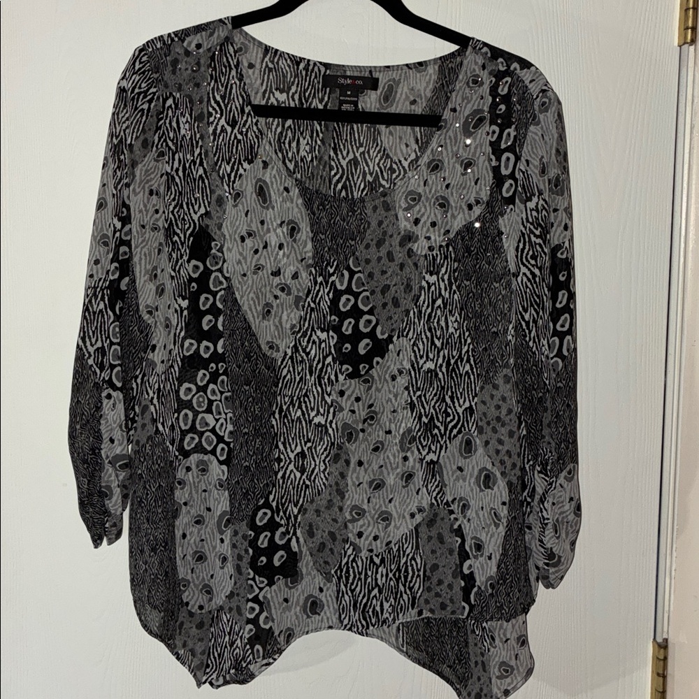 Style & Co  Black and Gray Patterned Blouse
Medium